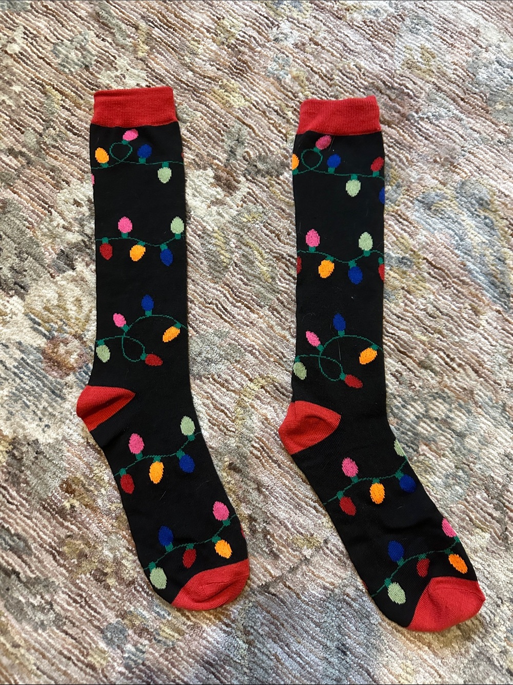 Black Novelty Holiday Socks with Multicolor Lights